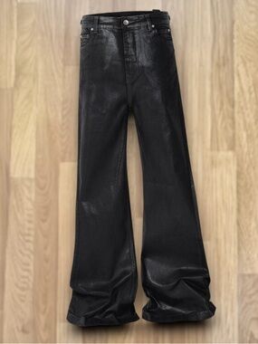 Glossy Black Waxed Leather Flare Jeans
